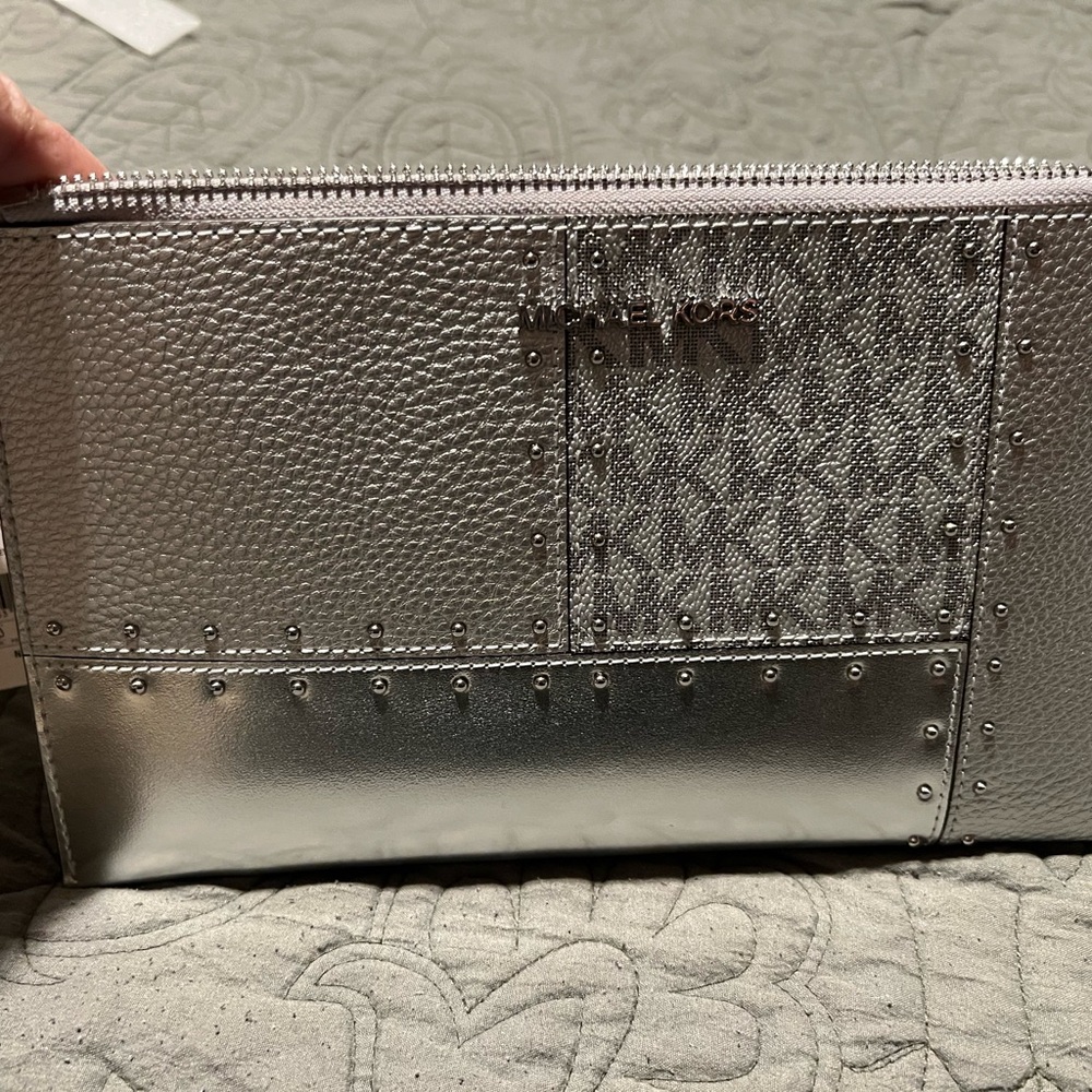Michael Kors Silver Toiletry Bag with Metallic Finish